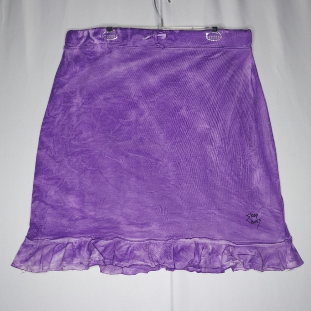 Sloop Jones Skirt XL Purple‎ Tie Dye Ruffle 90s Vtg Resort Wear Drawstring Mini